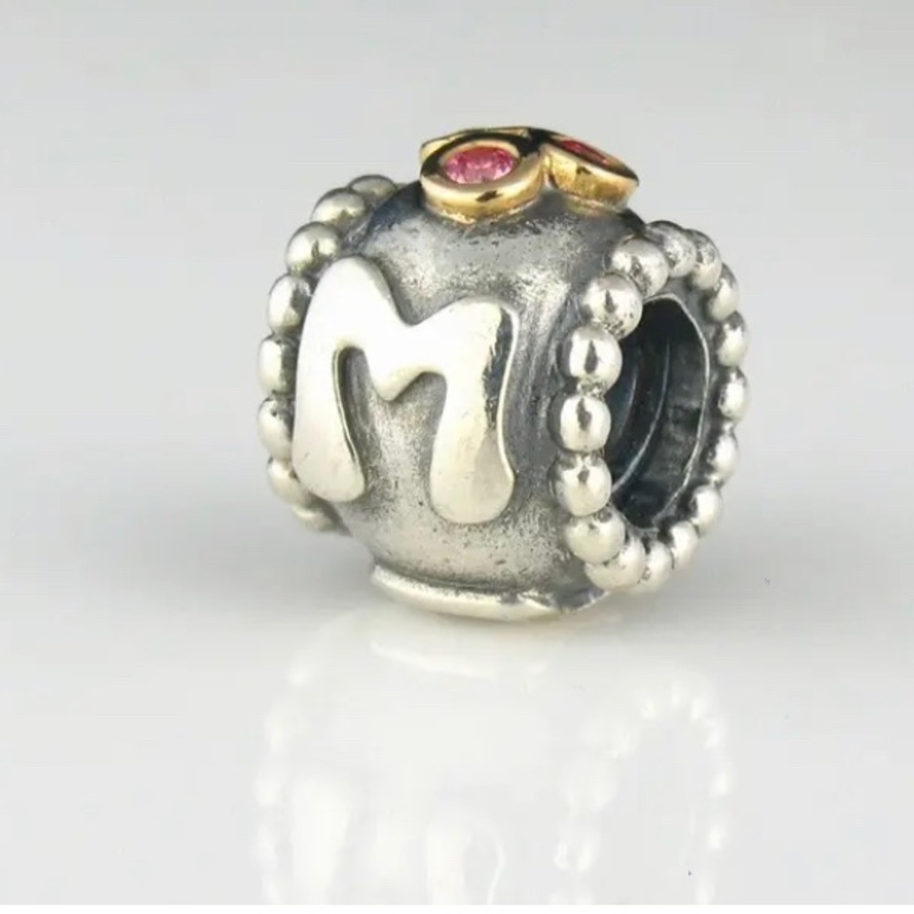 Authentic MOM Pandora 14K Gold and Sterling Silver MOM Pink CZ Charm